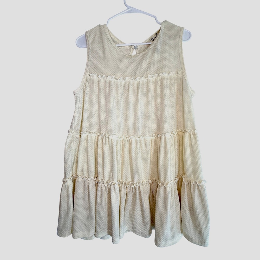 NWT Three Bird Nest The Nest XL Cream Tiered Ruffle Sleeveless Boho Tunic Top